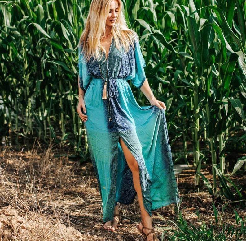 Boho Silk Blue Turquoise Summer Dress – Maven Flair