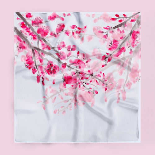 Pink Cherry Blossom Silk Scarf - Maven Flair