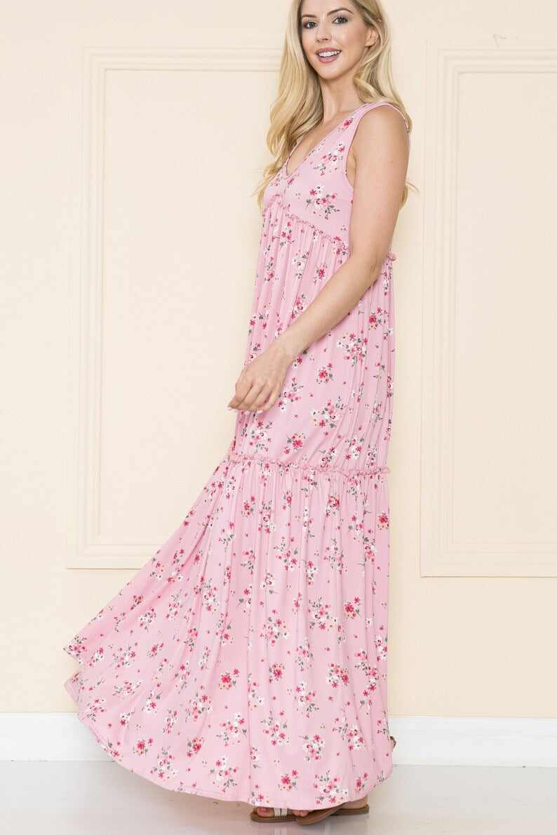 Floral Sleeveless Tiered Maxi Dress