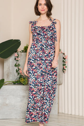 Floral Print Maxi Dress With Back Opening