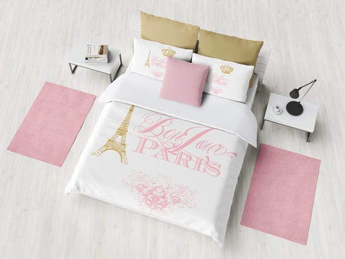 Pink White Bonjour Paris Duvet Comforter - Maven Flair