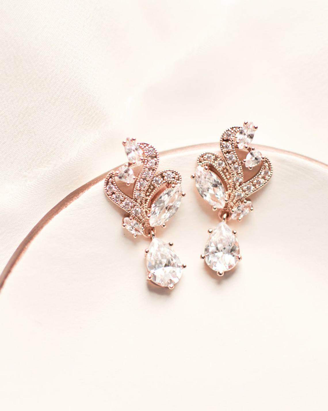 Rose Gold CZ Wedding Earrings - Maven Flair