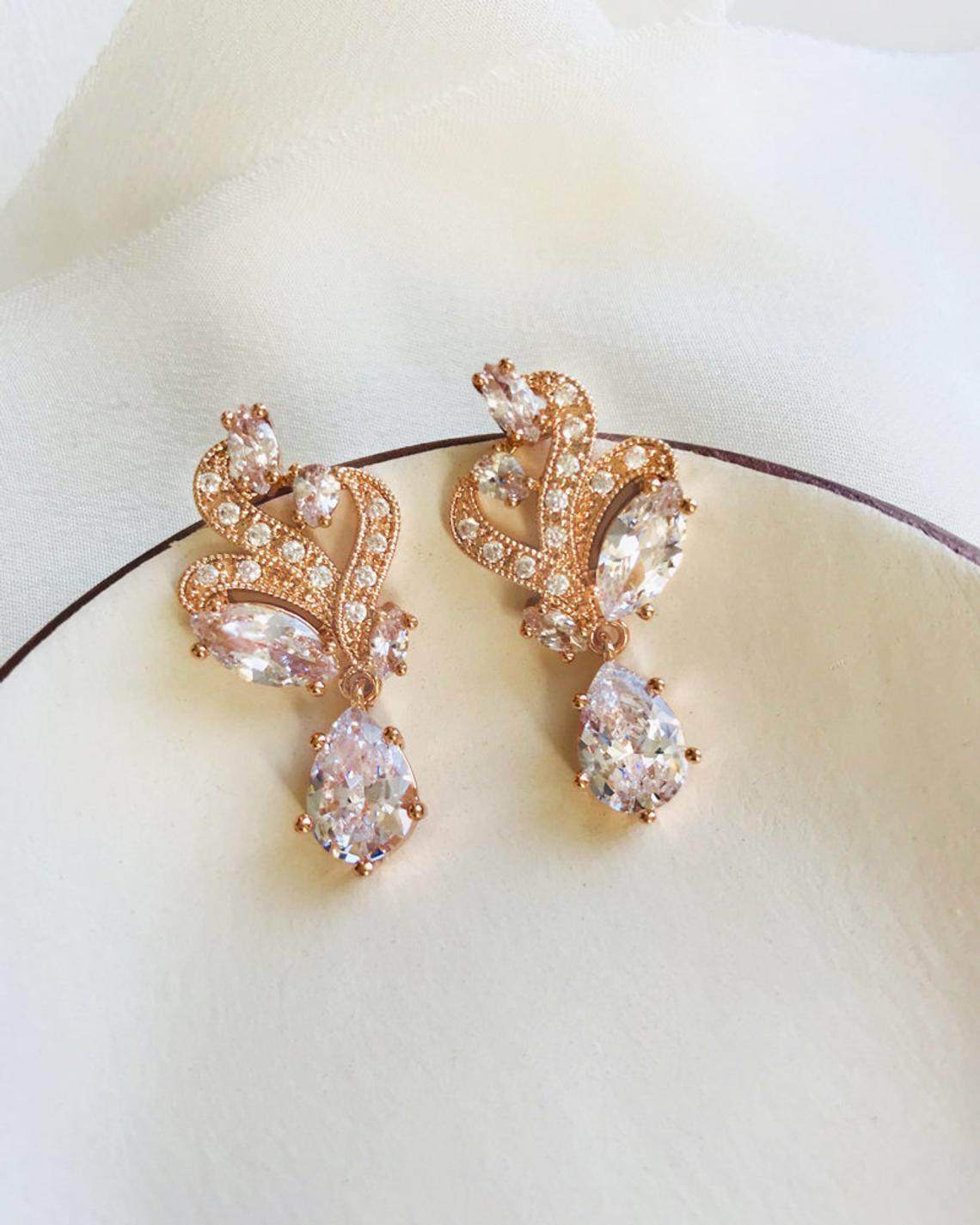 Rose Gold CZ Wedding Earrings - Maven Flair
