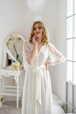 Long Lace Ivory Bridal Robe