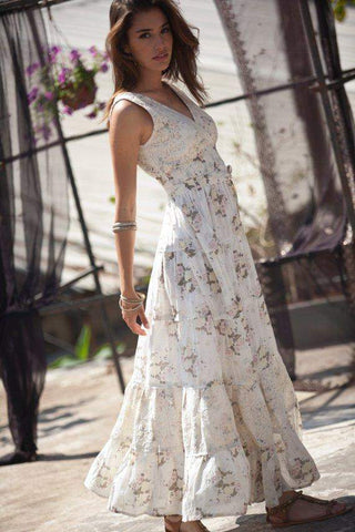 Woman's White Floral Maxi Dress