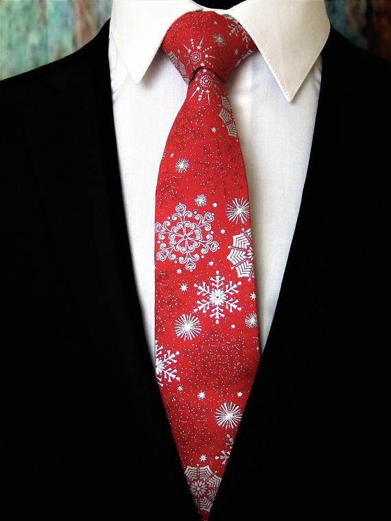 Red and Silver Snowflake Necktie - Maven Flair