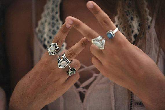 Multi Gemstone Sterling Silver Emerald Ring - Maven Flair