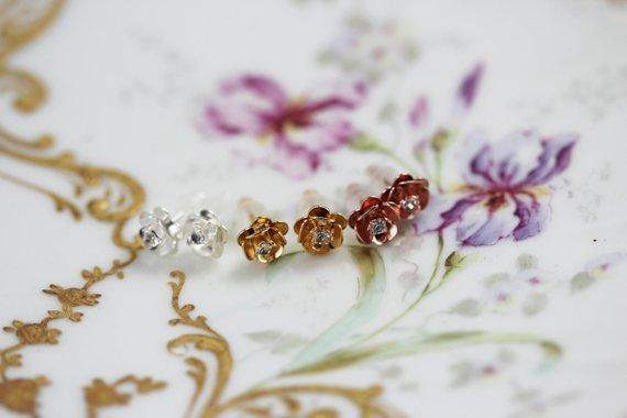 Rose Crystal Gold Floral Stud Earrings - Maven Flair