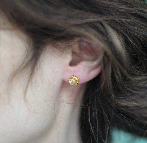 Rose Crystal Gold Floral Stud Earrings - Maven Flair