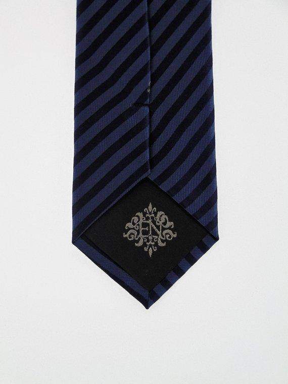 Mens Navy and Blue Silk Striped Necktie - Maven Flair
