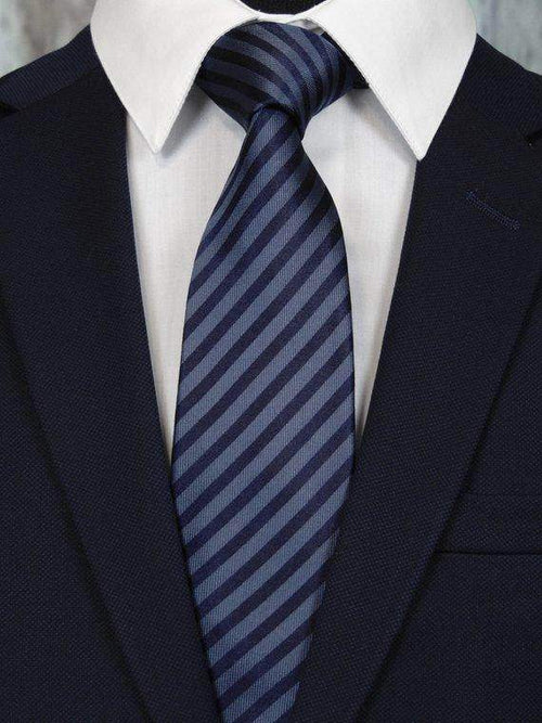 Mens Navy and Blue Silk Striped Necktie - Maven Flair
