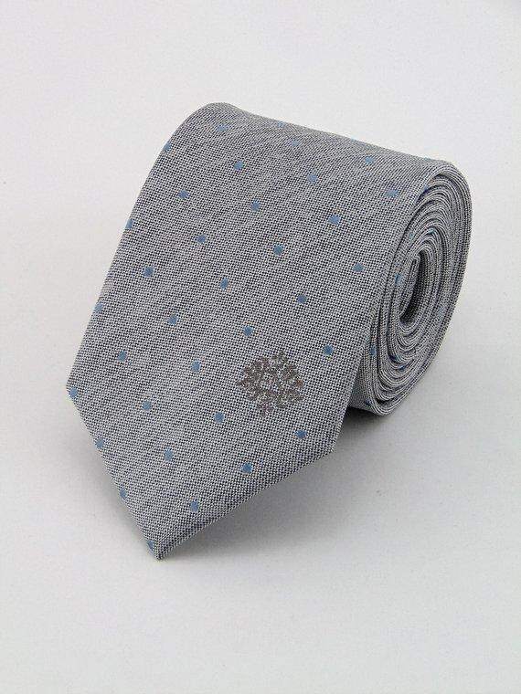 Mens Silver with Light Blue Dots Silk Necktie - Maven Flair