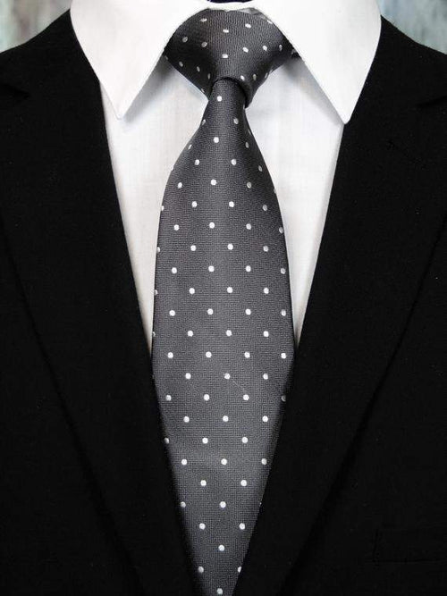 Mens Dark Gray with White Dots Silk Necktie - Maven Flair