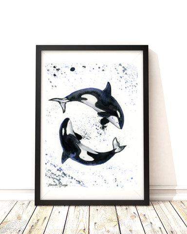 Orca Whales Watercolor Print  Whale Watercolor - Maven Flair