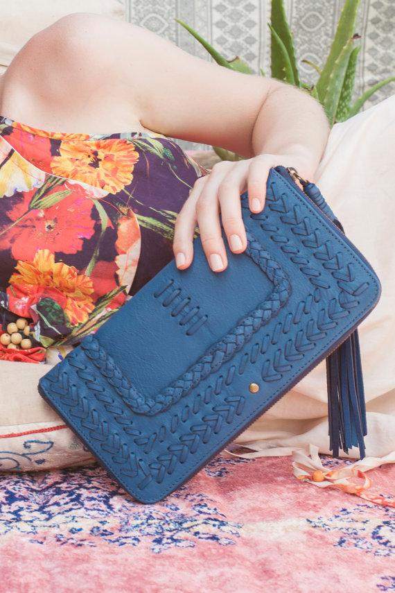 TALISMAN. Blue leather clutch purse - Maven Flair