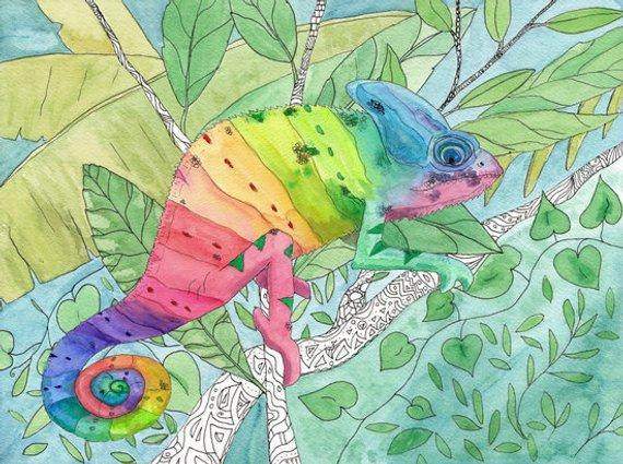 Rainbow Watercolor Chameleon Tote Bag - Maven Flair
