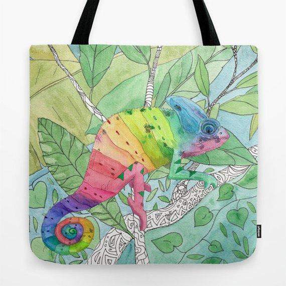 Rainbow Watercolor Chameleon Tote Bag - Maven Flair