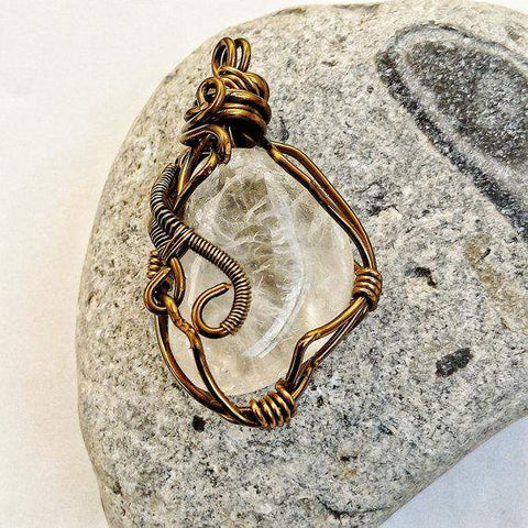 Citrine  Handmade Mixed Metal  Wire Wrapped Mens Pendant Necklace