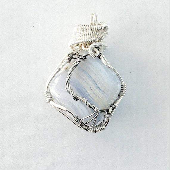 Wire Wrapped Blue Lace Agate Pendant - Maven Flair