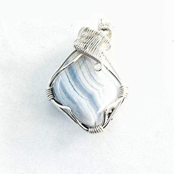 Wire Wrapped Blue Lace Agate Pendant - Maven Flair