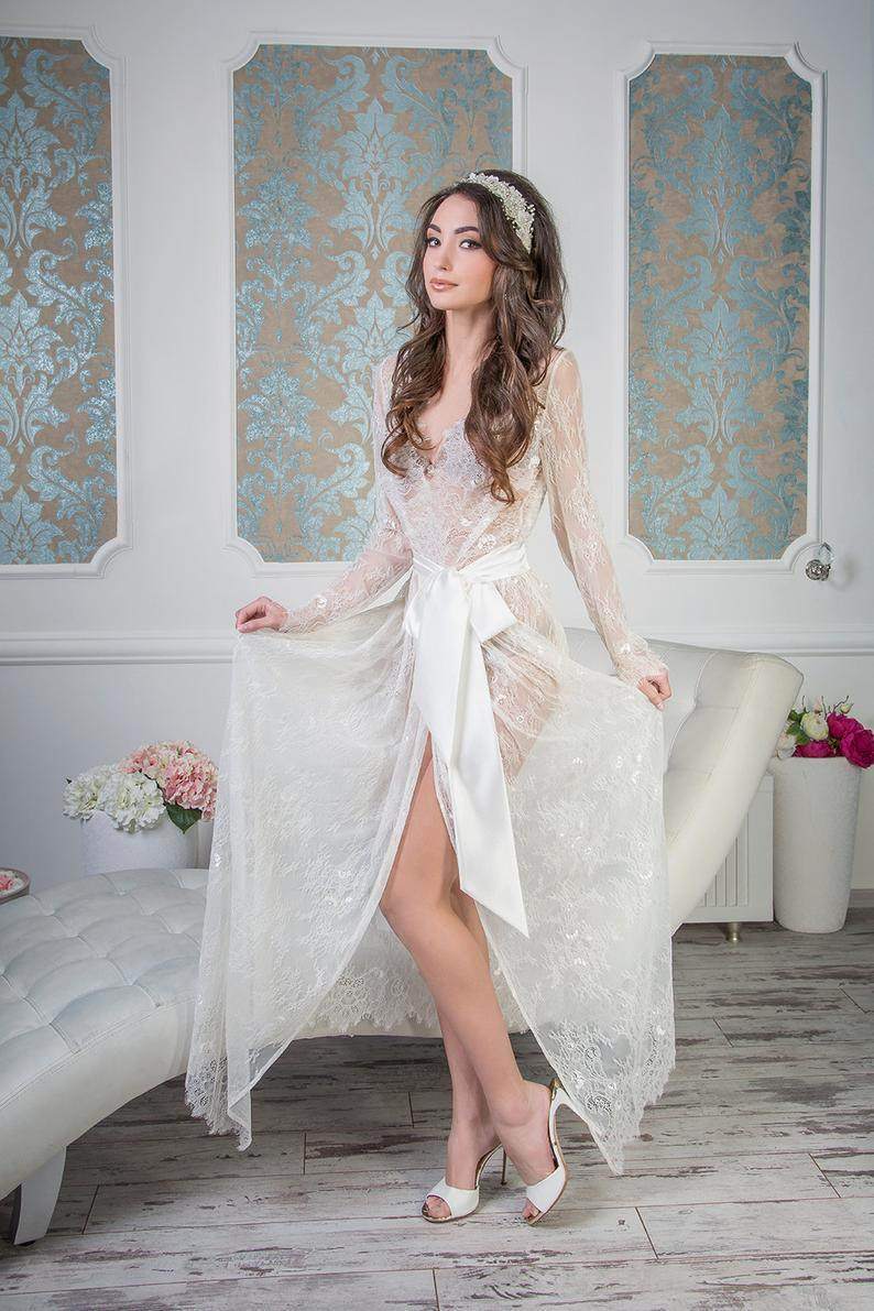Long Lace Bridal Robe - Maven Flair