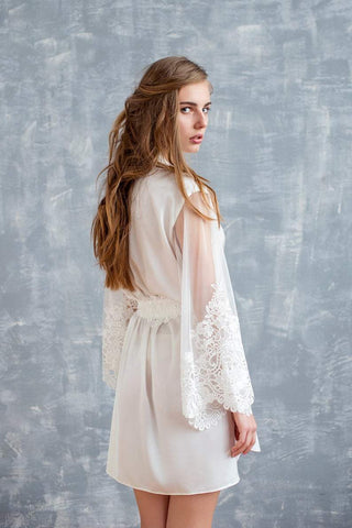 Long Ivory Robe with Lace Applique