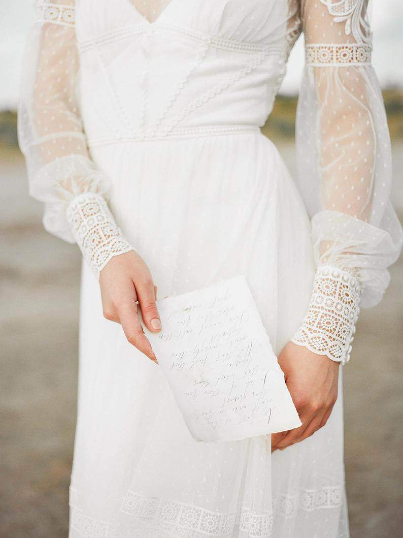 Long Sleeve Bohemian Backless Wedding Dress - Maven Flair