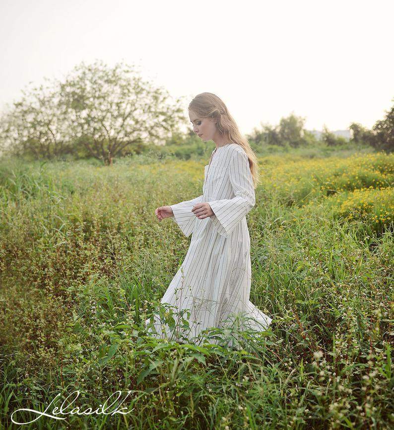 Linen Dress with Bell Sleeves - Maven Flair