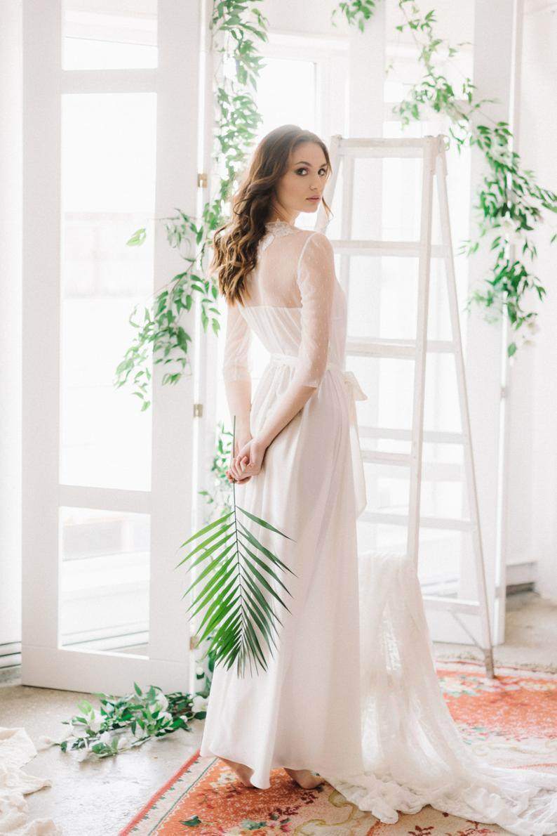 Long Lace Ivory Bridal Robe - Maven Flair