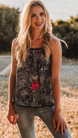 Bohemian Red and Printed Blouse