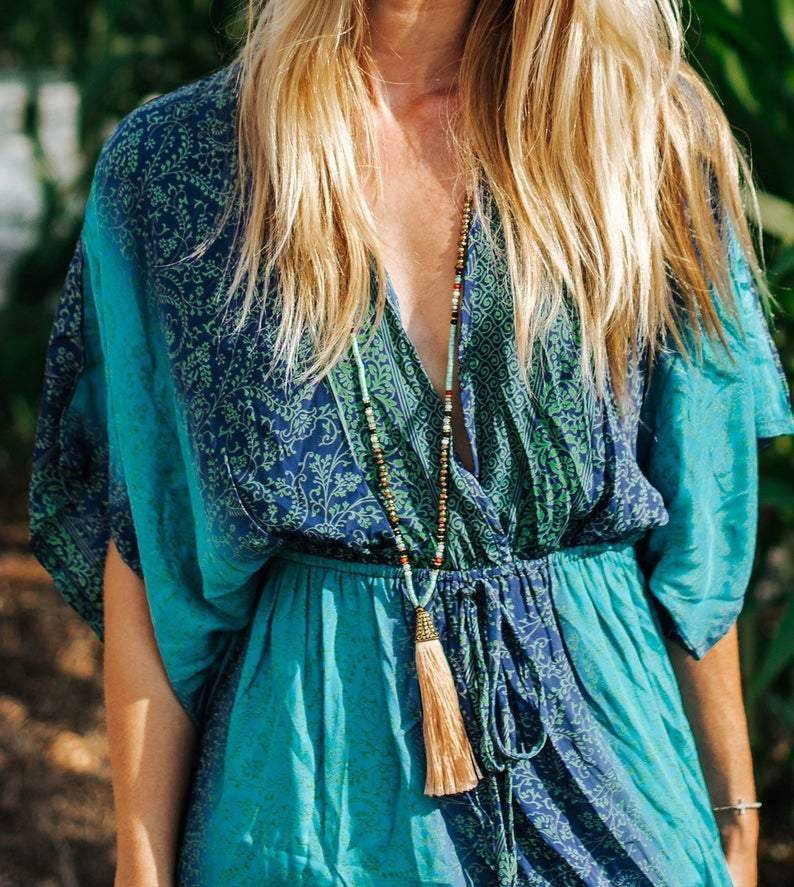 Boho Silk Blue Turquoise Summer Dress - Maven Flair