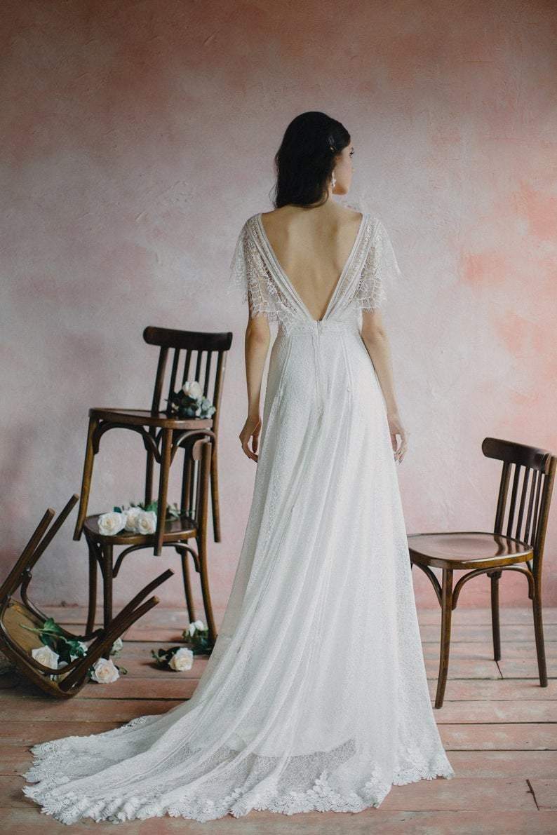 Boho Wedding Dress with Short Sleeves - Maven Flair