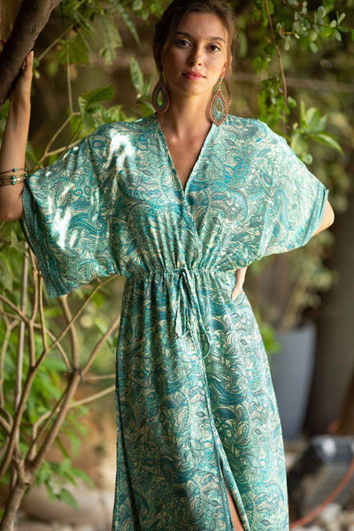 Blue Floral-print crepe kaftan | La Vie Style House | MATCHES UK