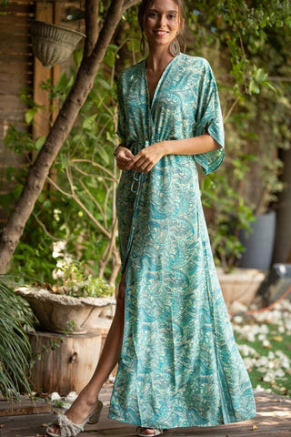 Blue Lace Gown With 3/4 Sleeves