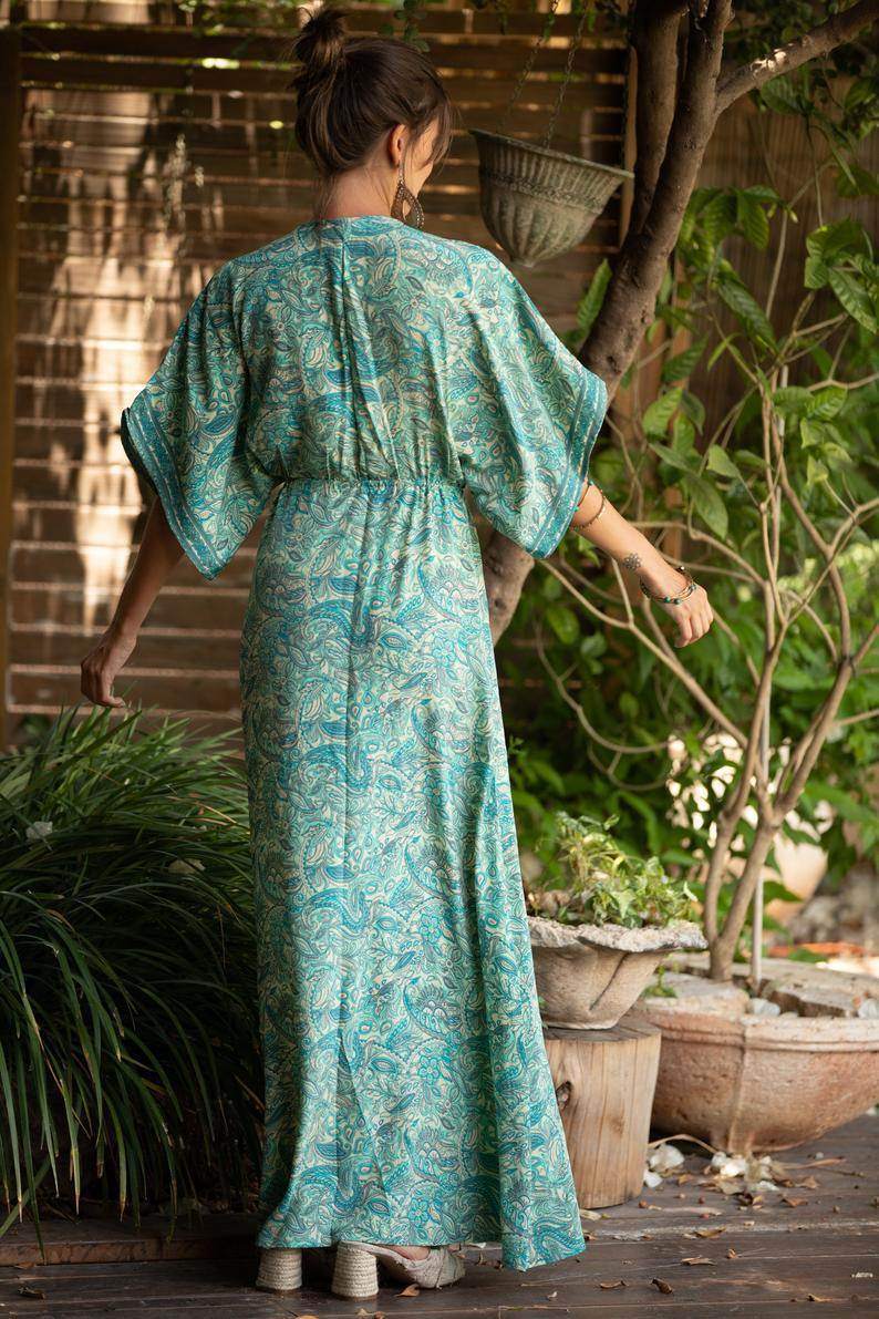 Aqua Silky Kaftan Summer Dress - Maven Flair
