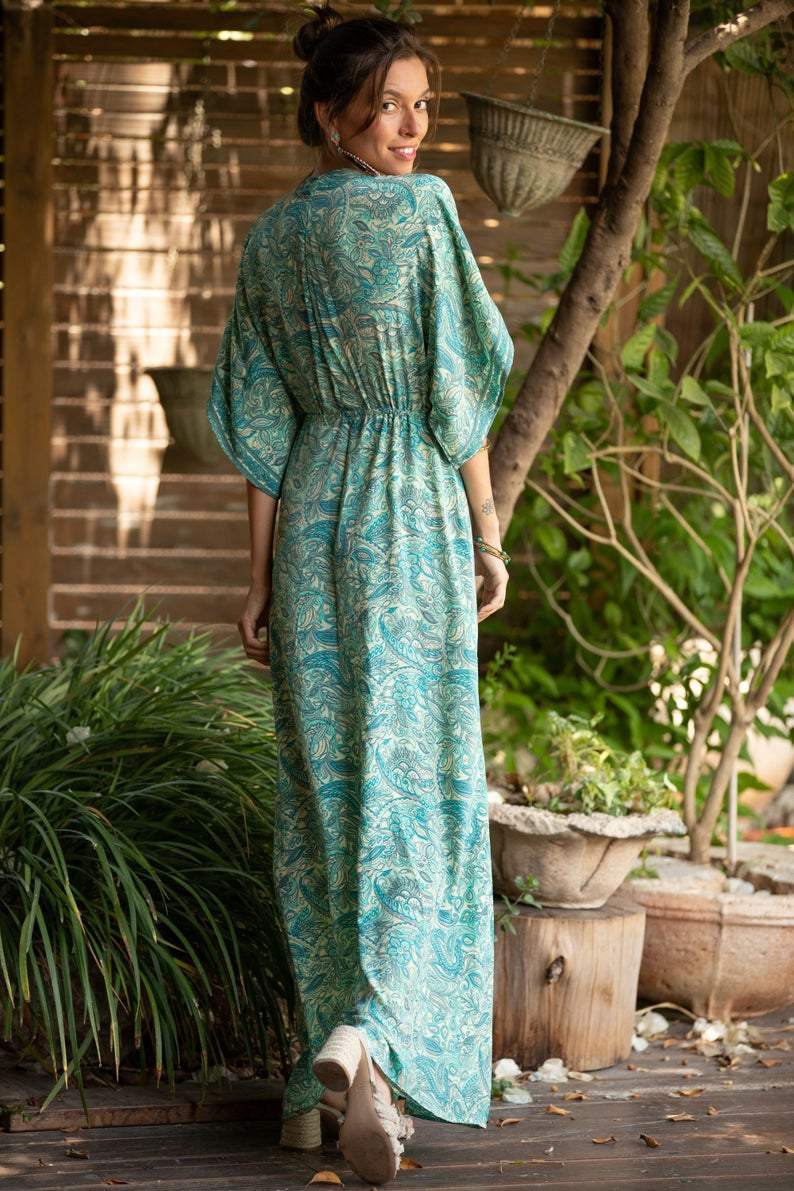Aqua Silky Kaftan Summer Dress - Maven Flair