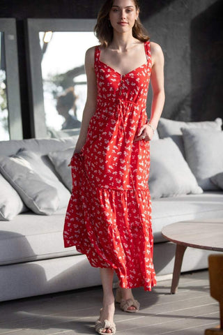 Floral Print Maxi Dress With Back Opening